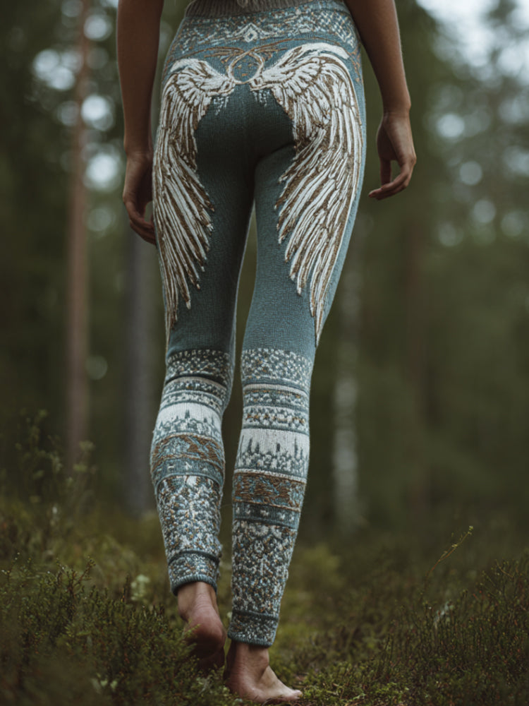 Comstylish Vintage Viking Wings Art Knit Leggings