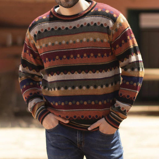 Men'S Vintage Polka Dot Knit Crew Neck Sweater artswardrobe