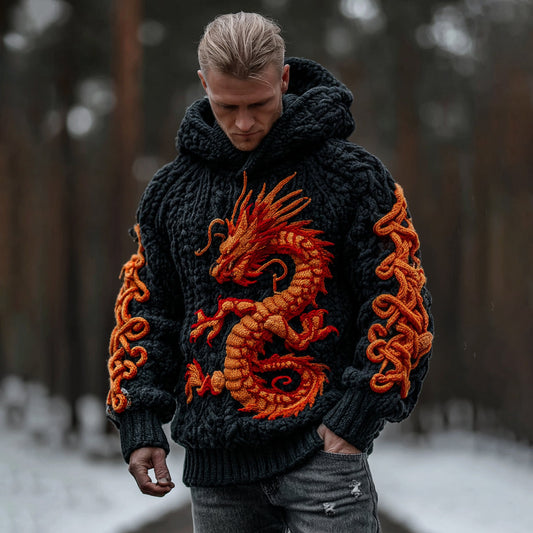 Men's Viking Celtic Dragon Art Thick Knit Hoodie artswardrobe