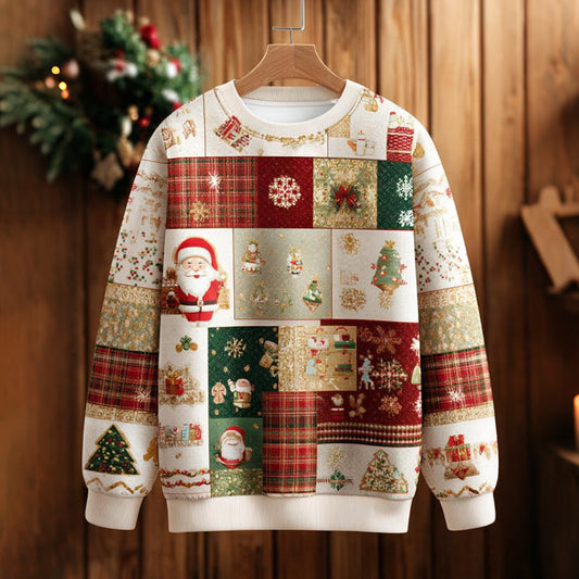 Comstylish Women's Christmas Patchwork Print Casual Hoodie