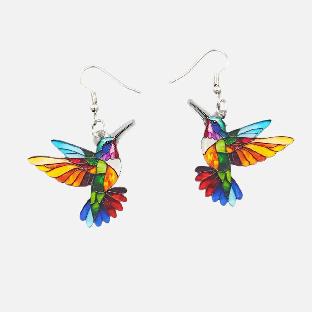Acrylic Hummingbird Dangle Earrings – Bright 2d Bird Design