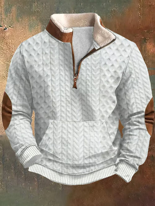 Men's Vintage Textured Knitted Zipper Neck Long Sleeve Sweatshirt artswardrobe