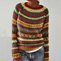 Vintage Geometric Contrast Crew Neck Sweater elevenforest