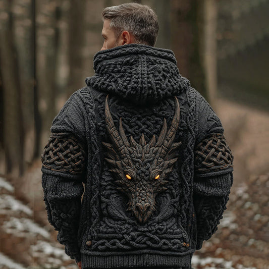Men's Viking Dragon Art Celtic Hooded Sweater artswardrobe