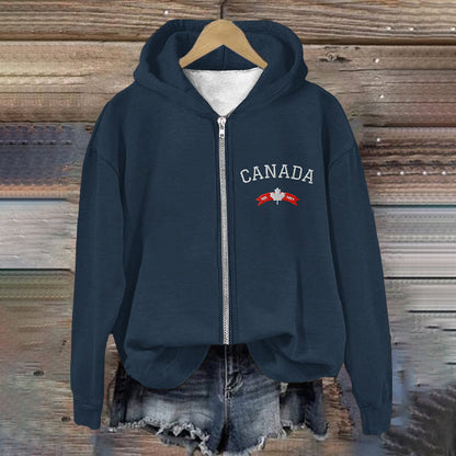 Comstylish Women's Canadian Print Casual Zip Hoodie