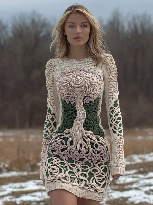 Viking Tree Of Life Pattern Vintage Mini Sweater Dress artswardrobe