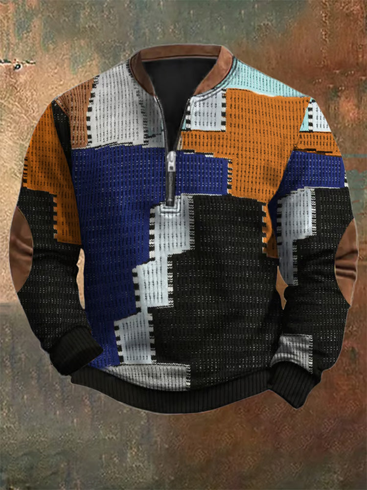 Men's Vintage Textured Zipper Neck Knit Sweatshirt elevenforest