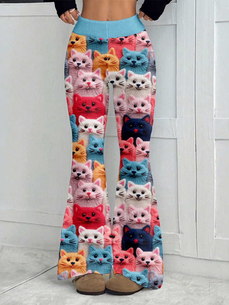 Comstylish Colorful Cute Cats Pattern Cozy Flared Leggings