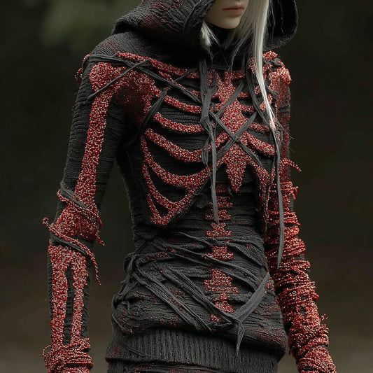 Halloween Bandage Skull  Art Slim Fit Knit Hooded Sweater artswardrobe