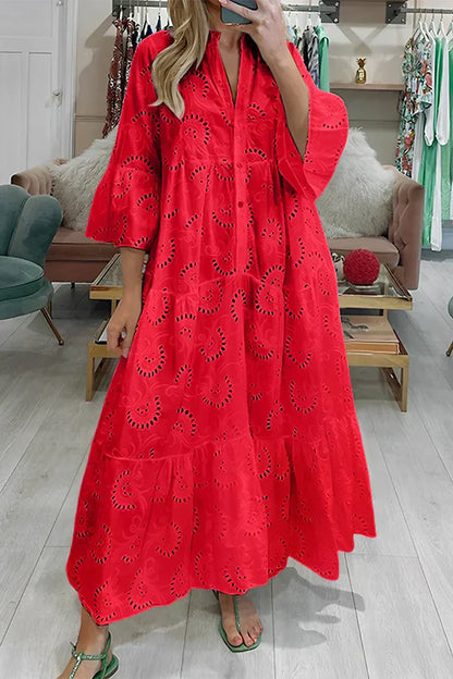 LM | Elegant dress with embroidered eyelets