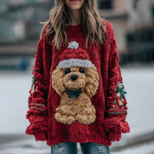 Cozy Cute Teddy Puppy Christmas Chunky Knit Sweater artswardrobe