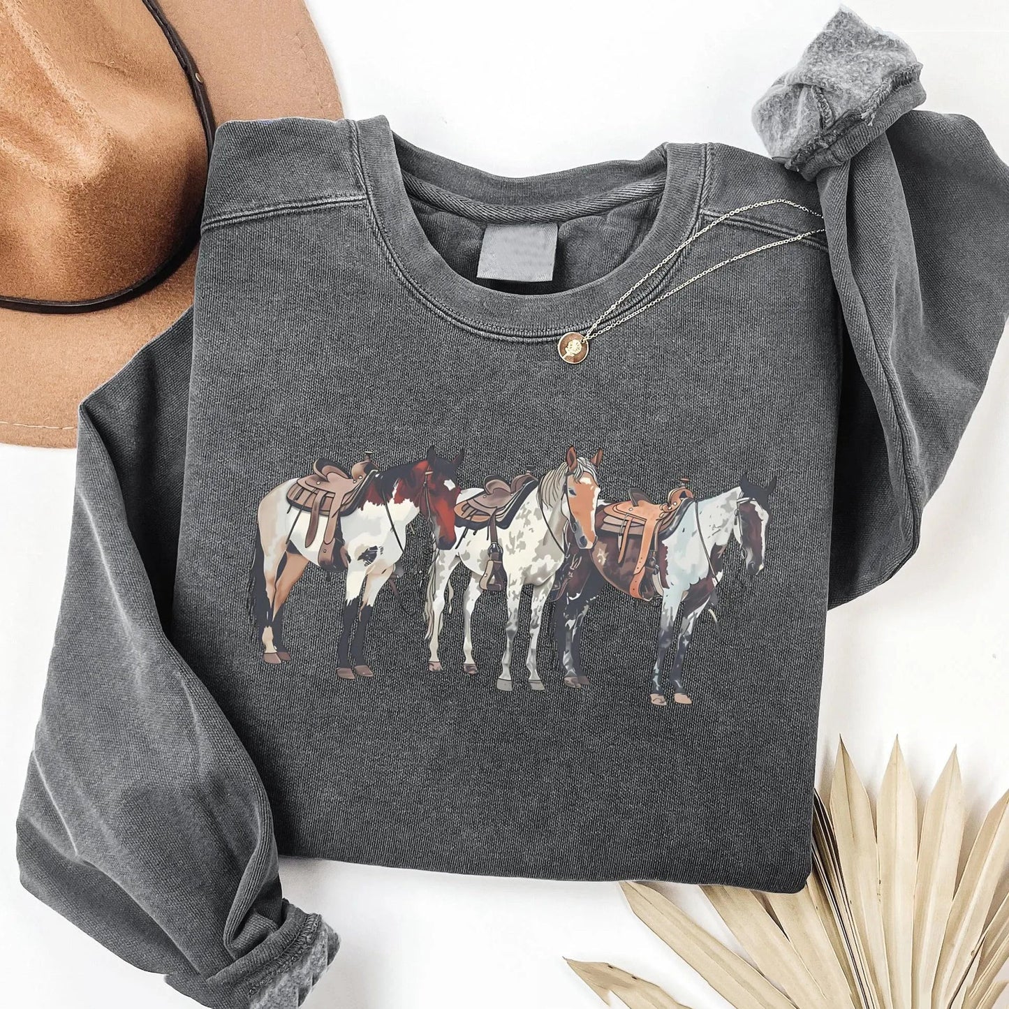 Comstylish Vintage Western Horse Art Print Casual Sweatshirt