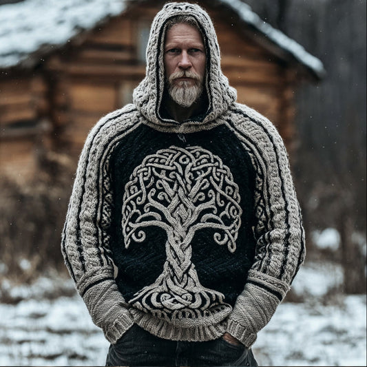 Men's Viking Style Tree Of Life Hooded Sweater artswardrobe