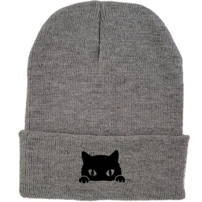 Comstylish Unisex Cartoon Black Cat Print Coldproof Knitted Hat