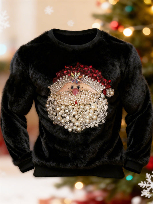 Comstylish Men's Christmas Santa Claus Jewel Art Cozy Plush Sweatshirt