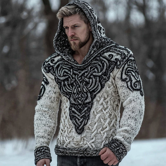 Men's Viking Inspired Celtic Chunky Knit Hooded Sweater artswardrobe