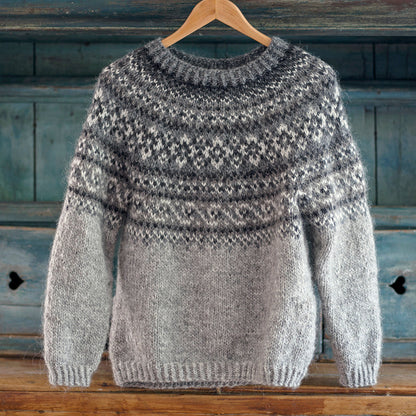 Vintage Beautiful Norwegian Knit Jacquard Crew Neck Sweater（Unisex） elevenforest