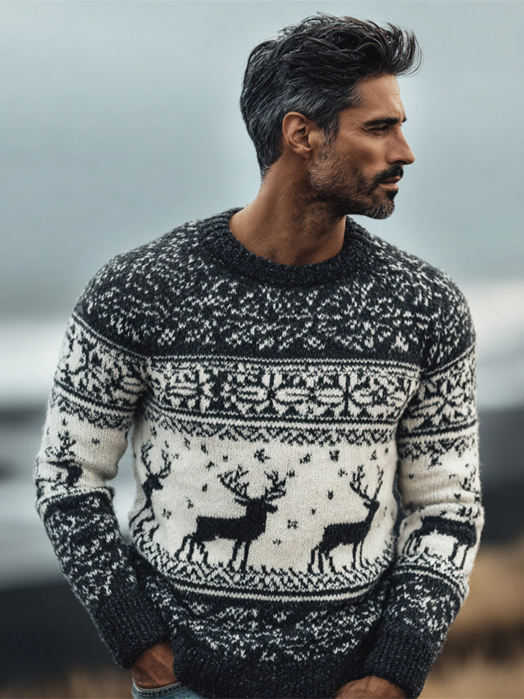 Christmas Reindeer Snowflake Stripe Design Men's Icelandic Sweater artswardrobe