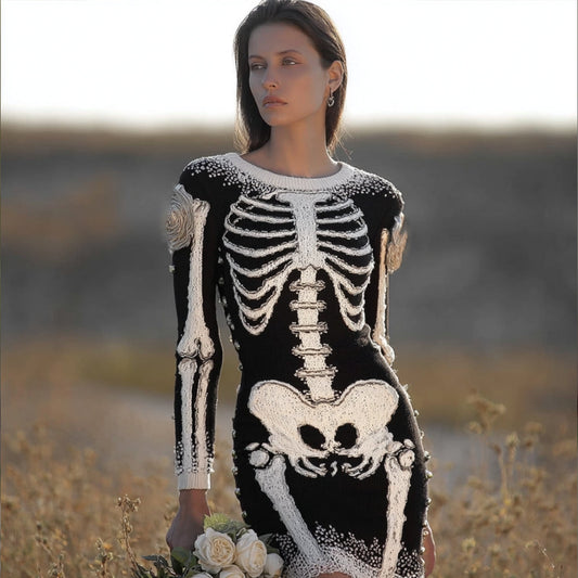 Women Halloween Human Anatomy Art Knitted Vintage Round Neck Skirt artswardrobe
