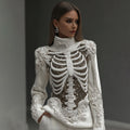 Comstylish Women's Vintage Skeleton Sequins & Glitter Floral Art Cozy High Neck Sweater