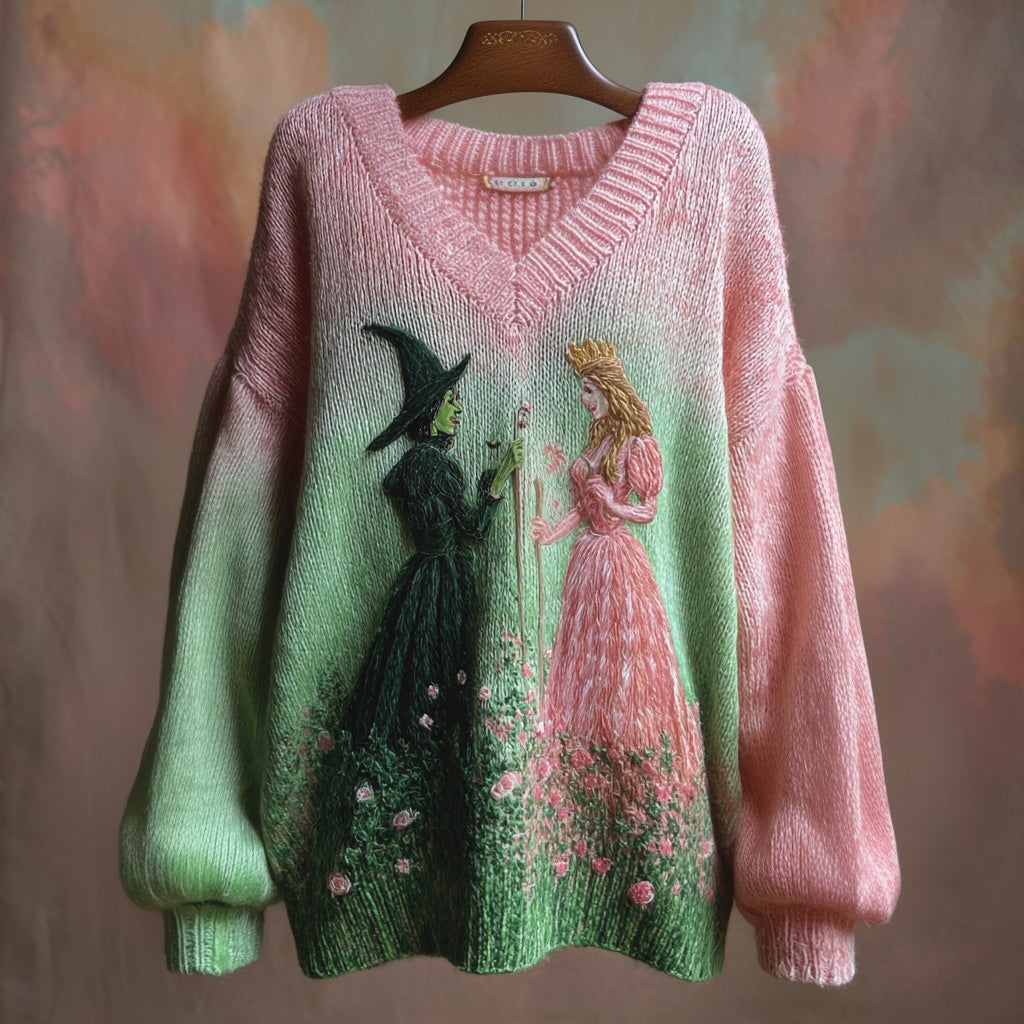 Halloween 2025 Witch & Princess Embroidered Cozy Sweater artswardrobe