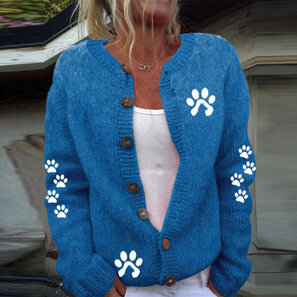 Cute Paw Print Long Sleeved Knitted Cardigan elevenforest