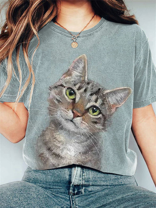 Cute Cat Art Painting Print Vintage T-Shirt elevenforest