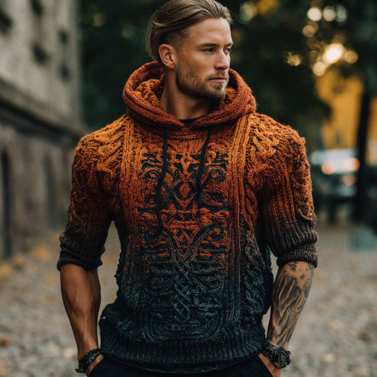 Men's Vintage Halloween Viking Art Knit Hoodie Sweater artswardrobe