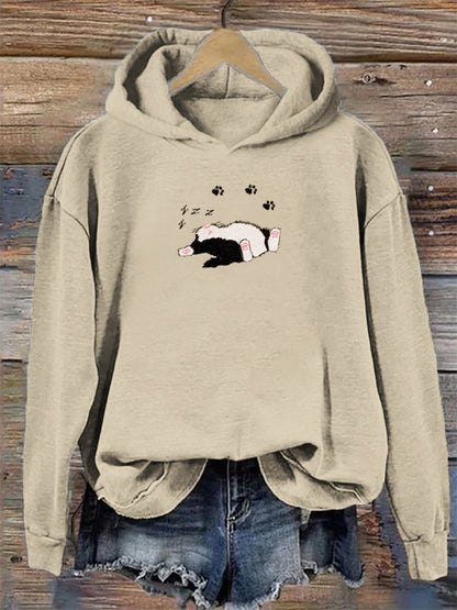 Sleeping Cat Embroidery Women's Hoodie elevenforest