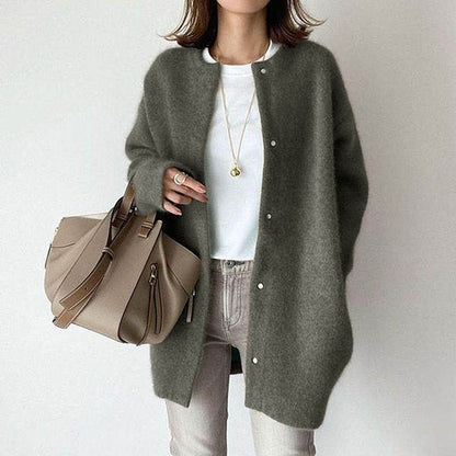 Retro Solid Color Loose Button Pocket Knitted Cardigan elevenforest