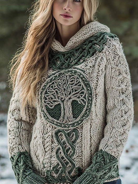 Viking Tree Of Life Celtic Knot Knit Hooded Sweater artswardrobe