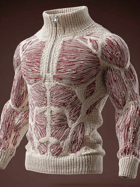 Men's Halloween Muscle Anatomy Art Zip Up Polo Sweater artswardrobe