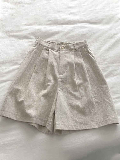 Women's Vintage Simple Linen Blend Casual Shorts artswardrobe