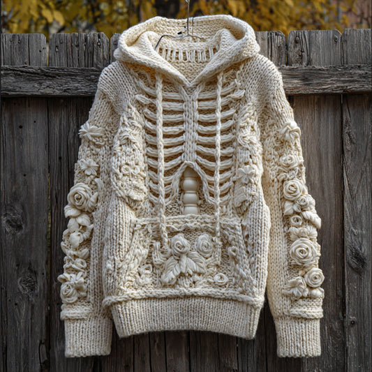 Halloween Anatomy Art White Flower Hooded Sweater artswardrobe