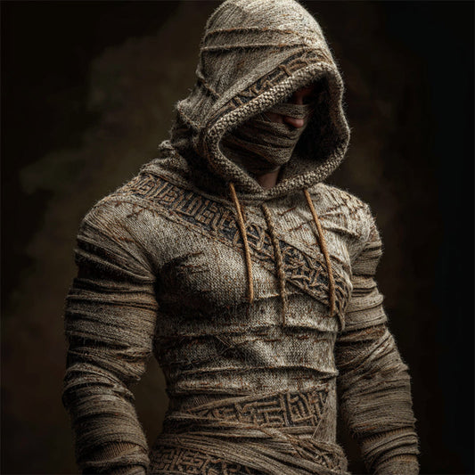 Men's Halloween Mummy Bandages Ancien Egyptian Ethnic Cozy Hooded Sweater artswardrobe