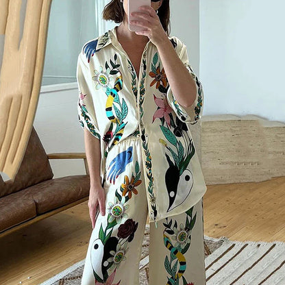 Flower Jungle Print Casual Two-piece Set artswardrobe