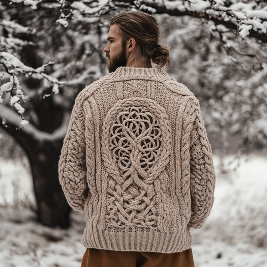 Men's Viking Tree Of Life Jacquard Celtic Style Knitted Sweater Cardigan artswardrobe