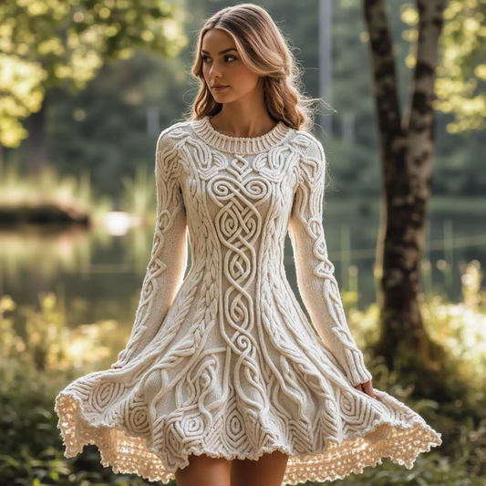 Women's Viking Tree Of Life Celtic Knot Art Long Sleeve Sweater Dress artswardrobe