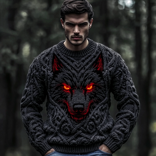 Men's Wolf Inspired Viking Celtic Jacquard Cozy Sweater artswardrobe