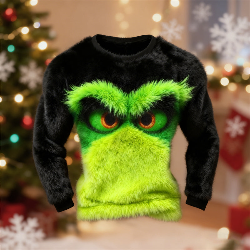 Comstylish Men's Christmas Monster Contrast Color Cozy Plush Sweatshirt