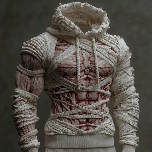 Halloween Bandage Muscle Art Slim-fit Knit Hooded Sweater artswardrobe