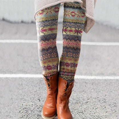 Retro Christmas Pattern Knitted Print Leggings elevenforest