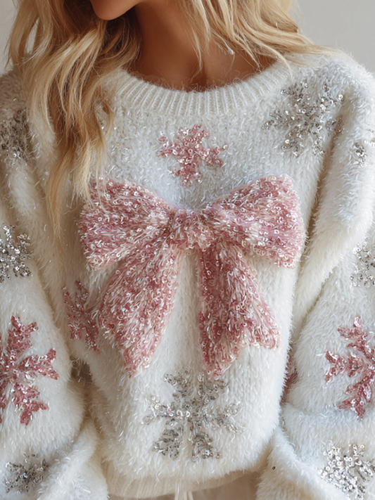 Women's Winter Christmas Element Round Neck Knitted Sweater artswardrobe