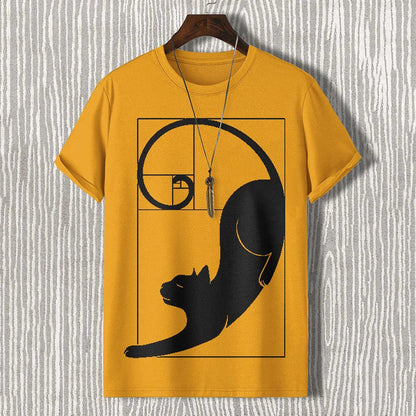 Men's Fibonacci Cat The Golden Ratio Print Casual T-shirt elevenforest