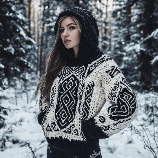 Women's Viking Celtic Knot Vintage Pocket Hooded Sweater artswardrobe