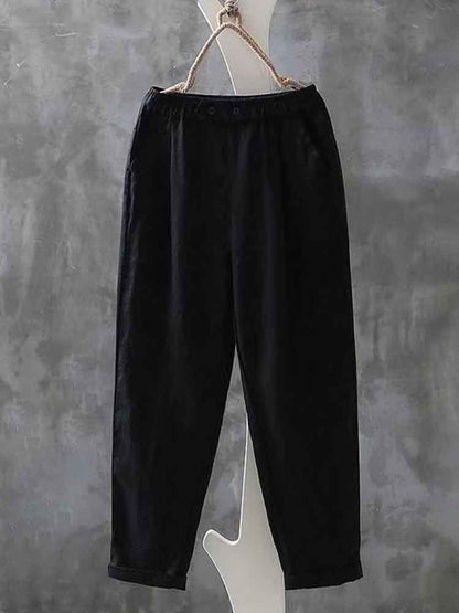 Comstylish Women's Simple Linen Blend Elastic Waist Casual Pants