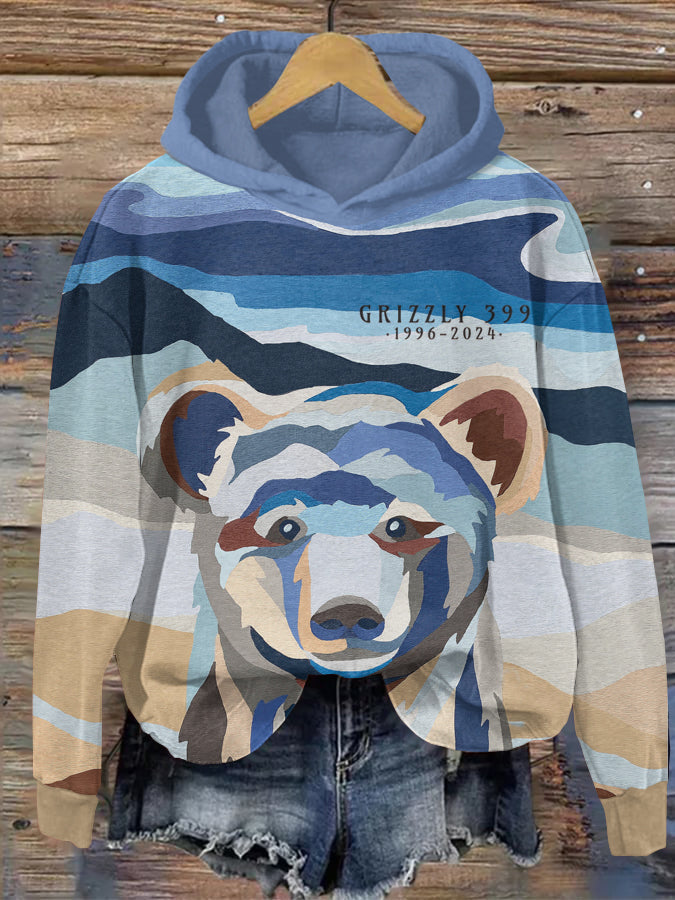 Comstylish Womenretro Rip Grizzly 399 The Queen Of The Tetons 1996-2024 Print Hoodie