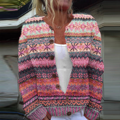 Retro Ethnic Snowflake Pattern Button Sweater Cardigan elevenforest