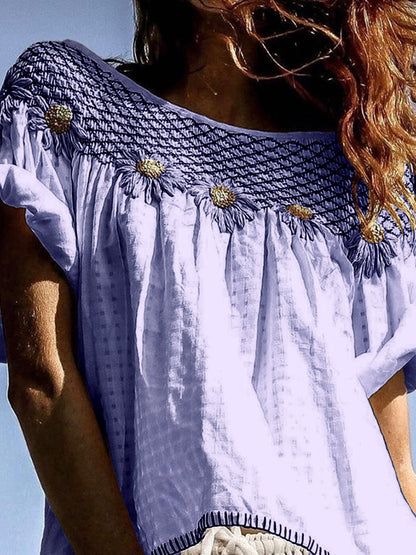 Comstylish Vintage Sunflower Floral Art Cotton Linen Comfy Shirt