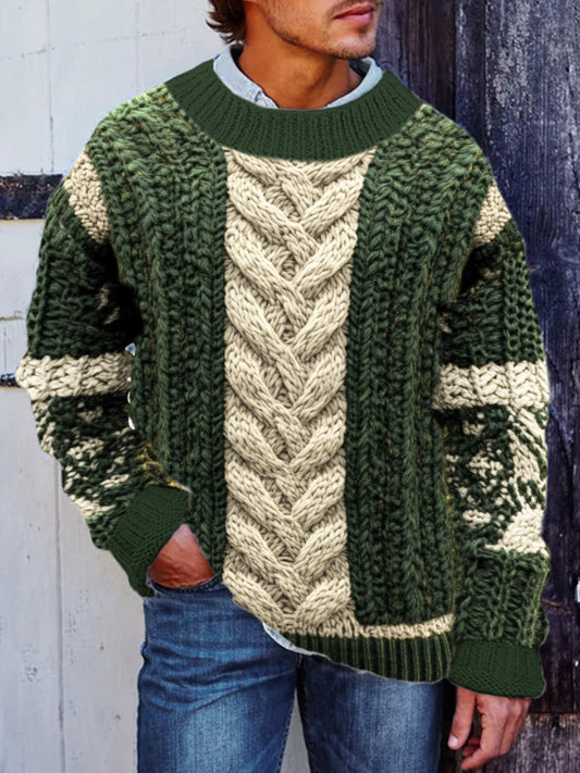 Twisted Floral Knit Pattern Vintage Men's Crew Neck Sweater artswardrobe